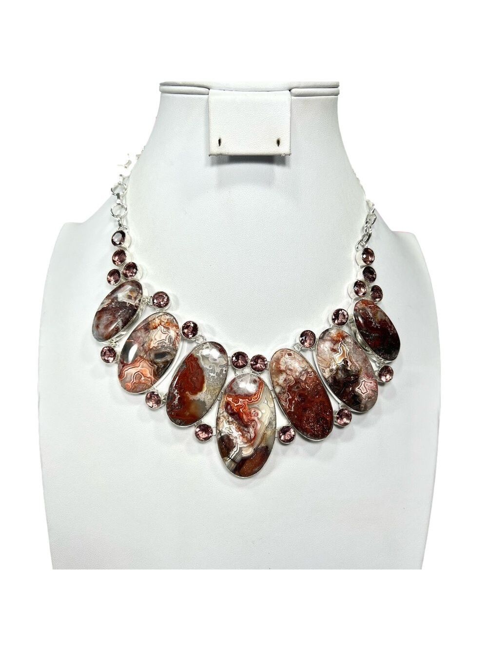 Crazy Lace Agate 925 Large Gemstone Necklace